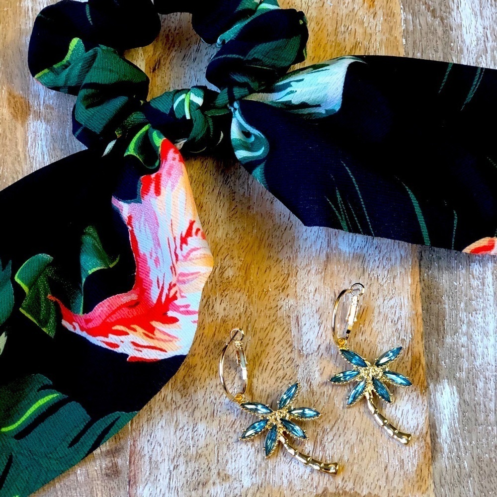 PALM tree scrunchie with palm tree earrings
